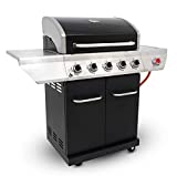 Nexgrill 5B Classic - Barbacoa a gas con 5 quemadores laterales infrarrojos y sistema de parrilla Gourmet Plus, carro con termómetro y estante lateral, parrilla a gas con parrilla de hierro fundido